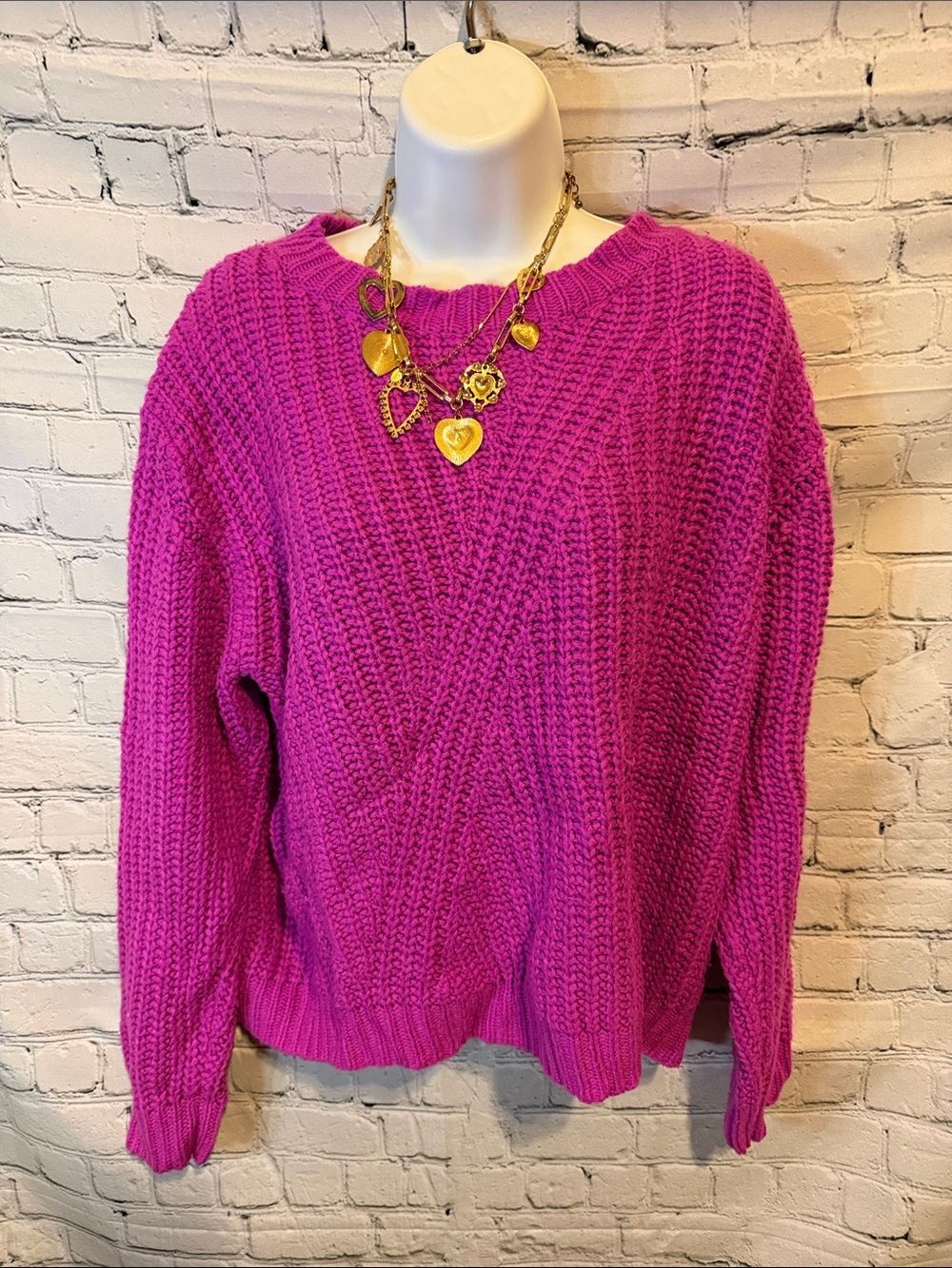 SHEIN bright fuchsia pink chunky knit sweater, size XL